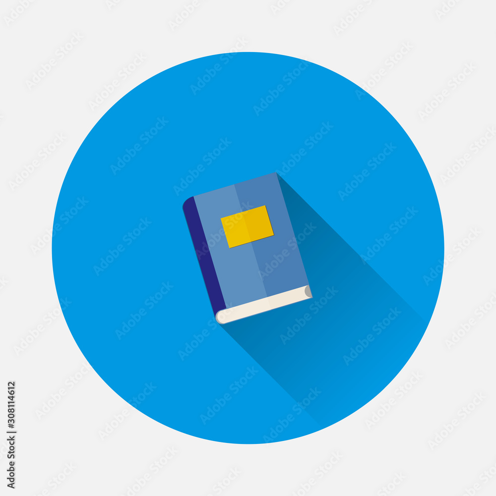 Poster vector image of book icon on blue background. flat image with long shadow. layers grouped for easy e