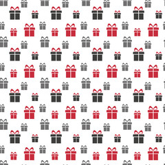 Seamless pattern with gift boxes white background.