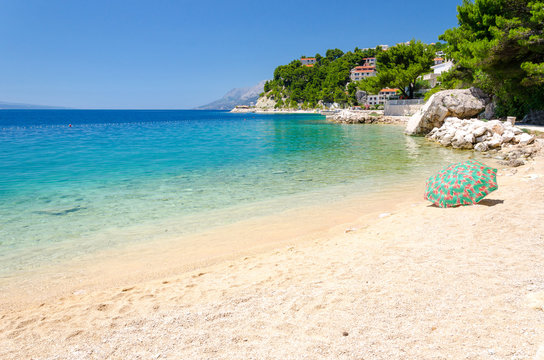 paradise beach in Brela on Makarska riviera, Dalmatia, Croatia