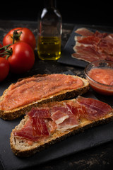 toast with ham oil and tomato