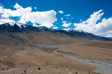 Ladakh, India - Aug 06 2019 - Beautiful scenic view from Merak Village near Pangong Lake in Ladakh, Jammu and Kashmir, India.