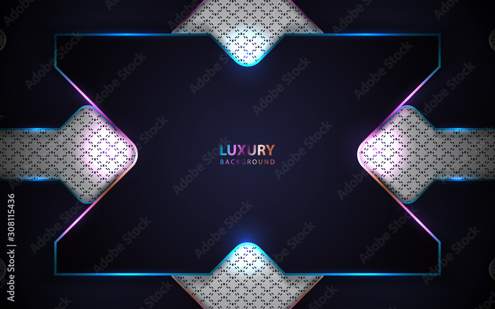 Poster luxury dark overlapping background a combination colorful glitters element decoration. vector design