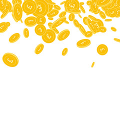 British pound coins falling. Scattered floating GB