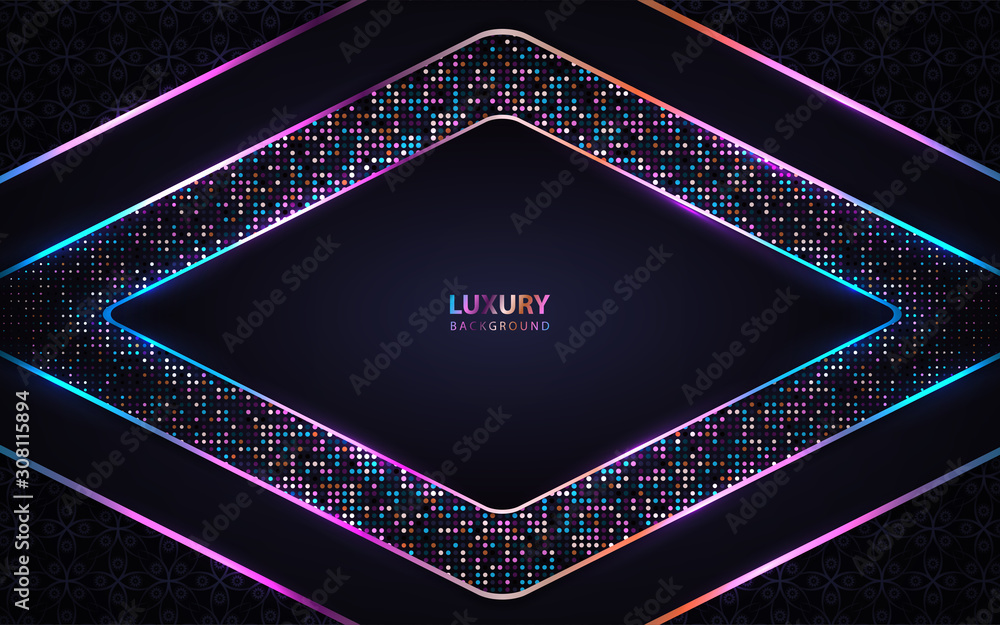 Poster luxury dark overlapping background a combination colorful glitters element decoration. vector design