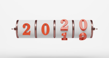 3D rendering of New Year concept. Slot background of 2020 number for changing the year. Abstract minimalist mockup