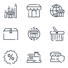 Shopping Market set icon template color editable. Shopping malls, retail pack symbol vector sign isolated on white background icons vector illustration for graphic and web design.