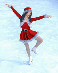 Obraz premium Young beautiful Santa girl skates.