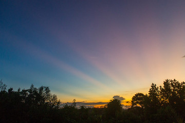 Crepuscular rays in the sunset.