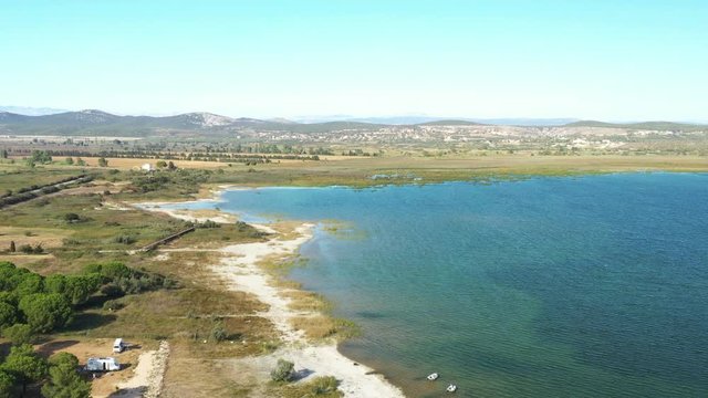 Aerial view of the beautiful ornithological nature park and Vrana lake (Vransko jezero) in Dalmatia, Croatia