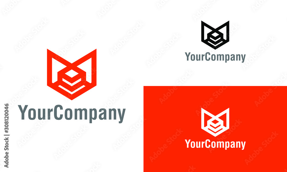 Poster elegant fox and abstract shape logo icon design template elements. simple minimalist template graphi
