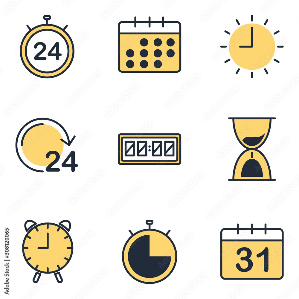 Poster time set icon template color editable. time management pack symbol vector sign isolated on white bac