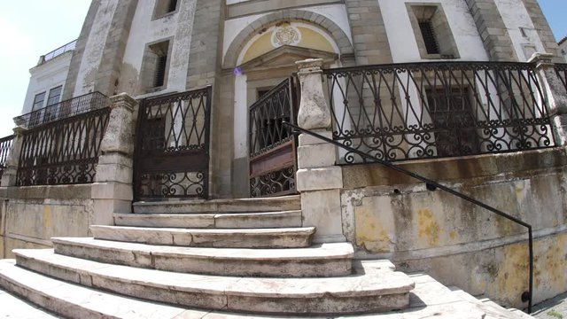 church in city center of evora Portugal fish eye lens