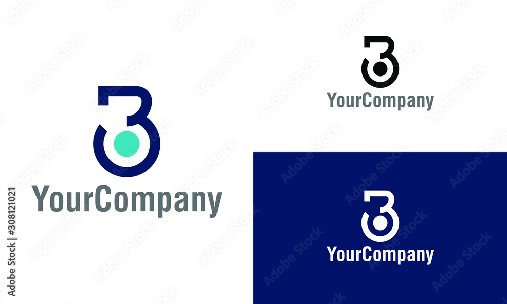 Wall mural letter b and 3 logo icon design template elements. simple minimalist template graphic illustration. 