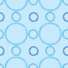 Color pencil hand drawn seamless pattern. Blue and dark blue circles on a blue background. Good for fabric, textile, wrapping paper, wallpaper, baby room, packaging, paper, print, etc. 