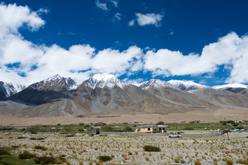Ladakh, India - Aug 07 2019 - Beautiful scenic view from Maan Village near Pangong Lake in Ladakh, Jammu and Kashmir, India.