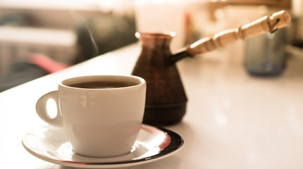 Natural coffee brewed in cezve