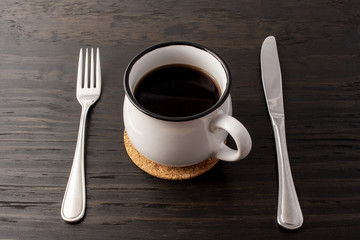 Fasting as main subject. Fasting with coffee. Concept of not eating food and consuming beverage.