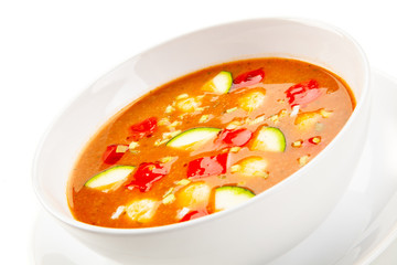 Tomato soup on white background