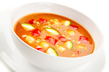 Tomato soup on white background