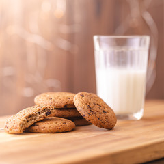 Oatmeal Cookies With A Glass Of Milk. Shallow Depth Of Field. Close-Up.