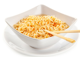 Broth - chicken soup on white background