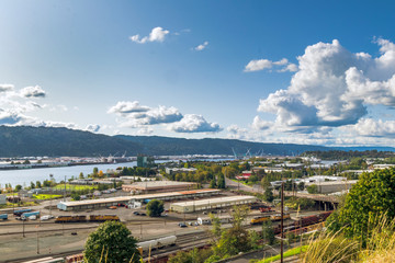 Industrial district in Portland Oregon. Beautiful clouds rolling over Portland Industrail district...