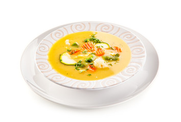 Vegetable soup on white background