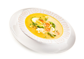 Vegetable soup on white background