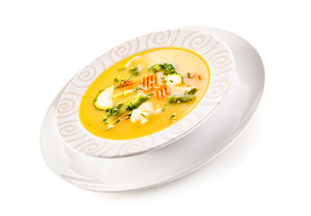 Vegetable soup on white background