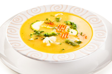 Vegetable soup on white background