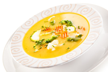 Vegetable soup on white background