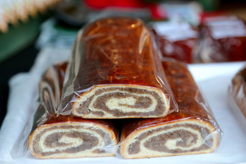 Traditional hungarian homemade poppy seeds or walnut roll cakes