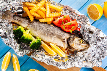 Fish dish - roasted trout with vegetables