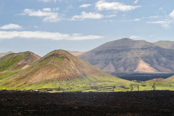 Naklejka premium Lanzarote, View on vulcanic desert fileds and formation