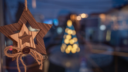 wooden star decor at christmas time