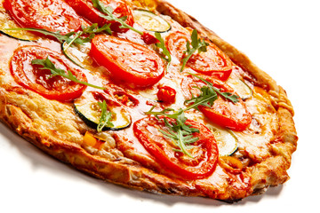 Margherita pizza on white background