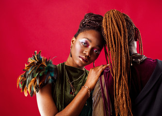 Portrait of Two African American Black Women with braided hair