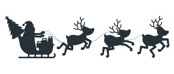 Silhouette of Santa Claus sleigh and reindeer harness.