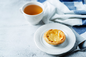 Portuguese custard pies, Pastel de Nata or Pastel de Belem. Traditional portuguese pastry
