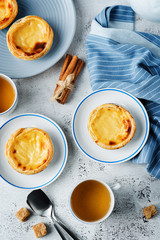 Portuguese custard pies, Pastel de Nata or Pastel de Belem. Traditional portuguese pastry