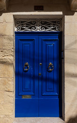 blue old decorative doors, entrance to the building