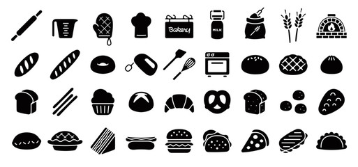 Bread and Bakery Icon Set (Flat Silhouette Version)