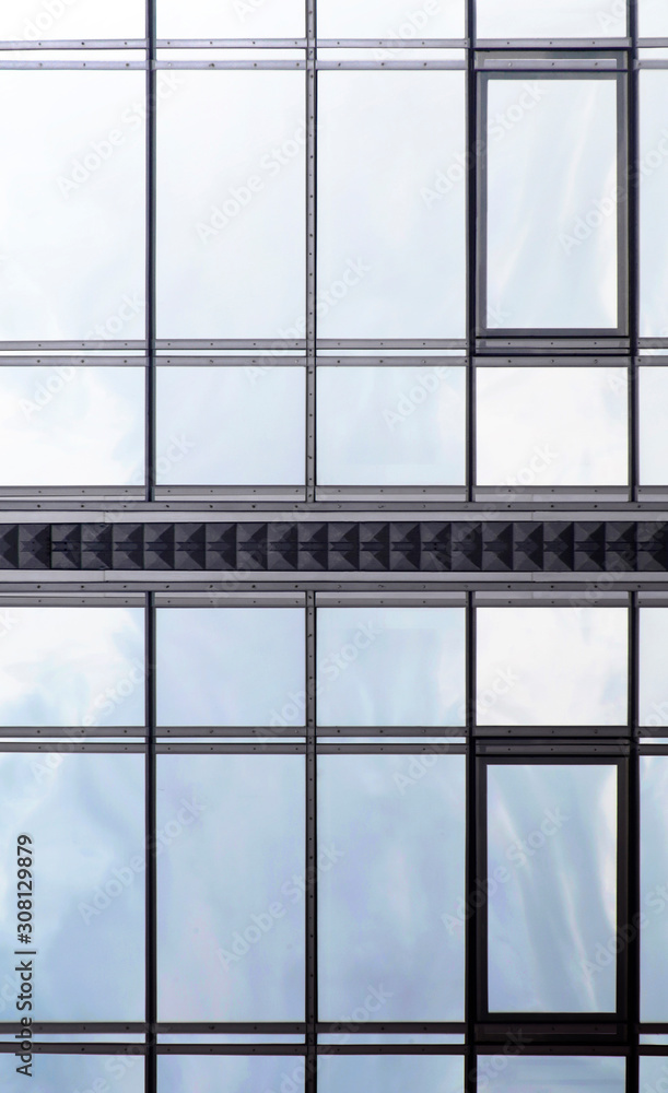 Poster reworked photo of modern glass architecture. windows of different shapes. geometric composition with
