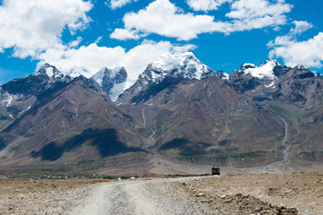 Zanskar, India - Aug 15 2019 - Beautiful scenic view from Between Karsha and Padum in Zanskar, Ladakh, Jammu and Kashmir, India.
