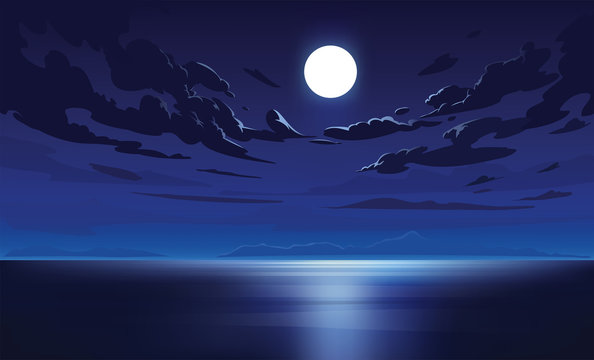 Vector Night Sky Clouds. Moonlight. Background Design