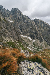 Alpine like mountain landscape of High Tatras, Slovakia. Kezmarsky stit, Lomnicky stit and other...