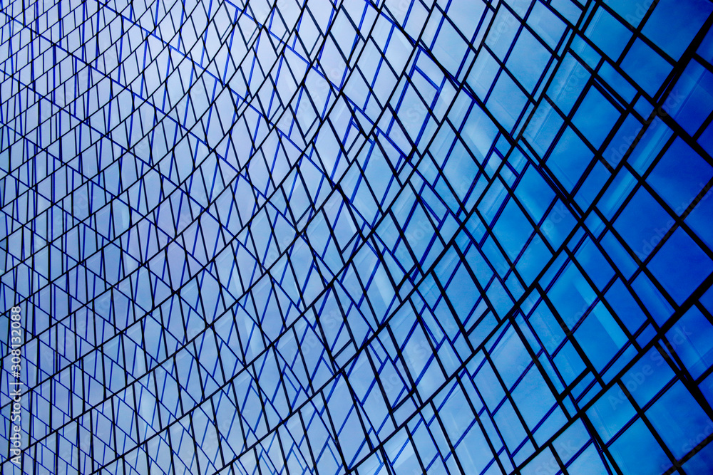 Poster digitally rendered imale of structural glazing. modern architecture fragment with glass wall, ceilin