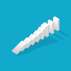 Falling dominoes on a blue background. Isometric illustration. Vector