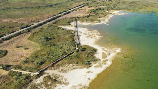 Aerial view of the ornithological nature park and Vrana lake (Vransko jezero) in Dalmatia, Croatia