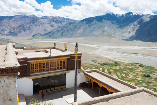 Zanskar, India - Aug 15 2019 - Kursha Monastery (Karsha Gompa) in Zanskar, Ladakh, Jammu and Kashmir, India.